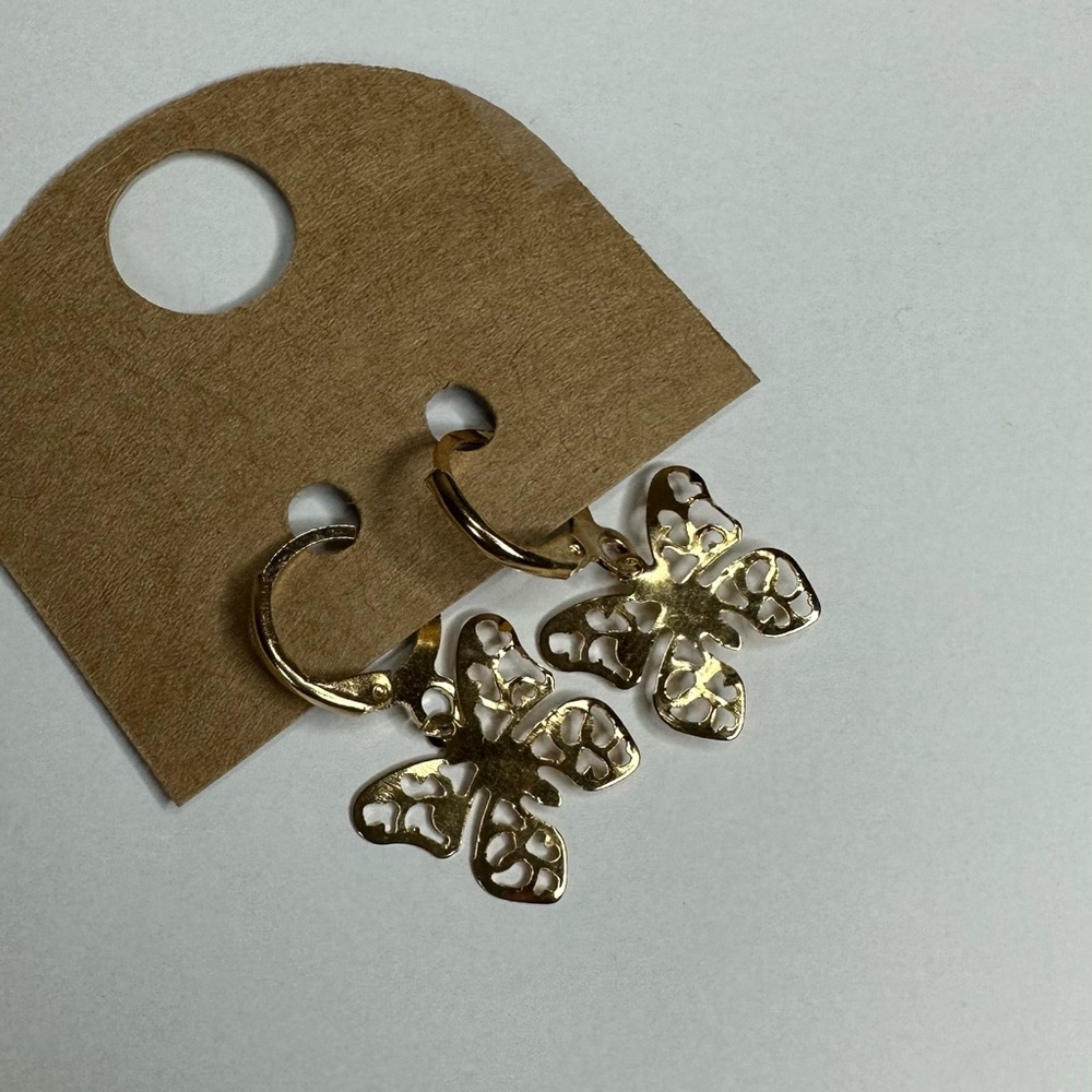 Gold color Butterfly Earrings 1 - Picture 3 of 8